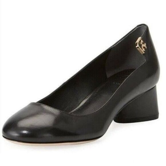 TORY BURCH “Elizabeth” 40mm black leather round toe pump Size 8.5 - Picture 1 of 9